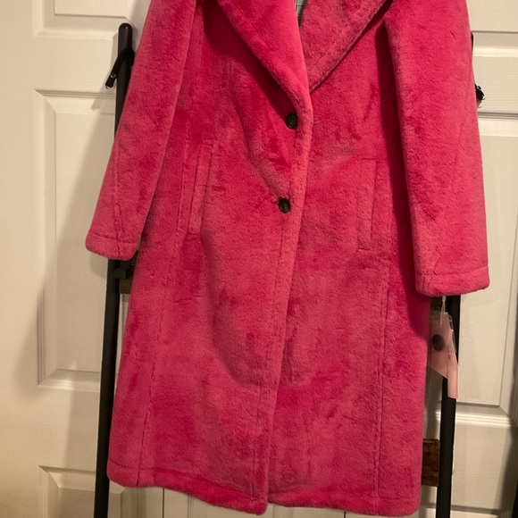 🆕AVEC LES FILLES WARM RICH FUSCIA HOT PINK BONDED FAUX FUR TRENCH TEDDY COAT - Picture 10 of 16